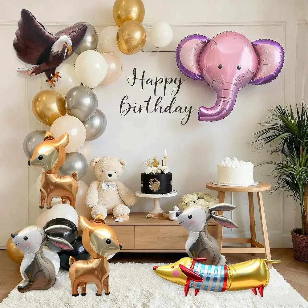 

Cartoon Animal Aluminum Foil Balloon Eagle Deer Elephant Dog Rabbit Modeling Jungle Theme Kid Birthday Party Scene Decoration