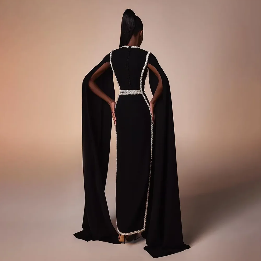 Elegante abito da sera nero per donna maniche lunghe applicazioni abiti da ballo lunghezza pavimento abiti da festa per occasioni formali personalizzati