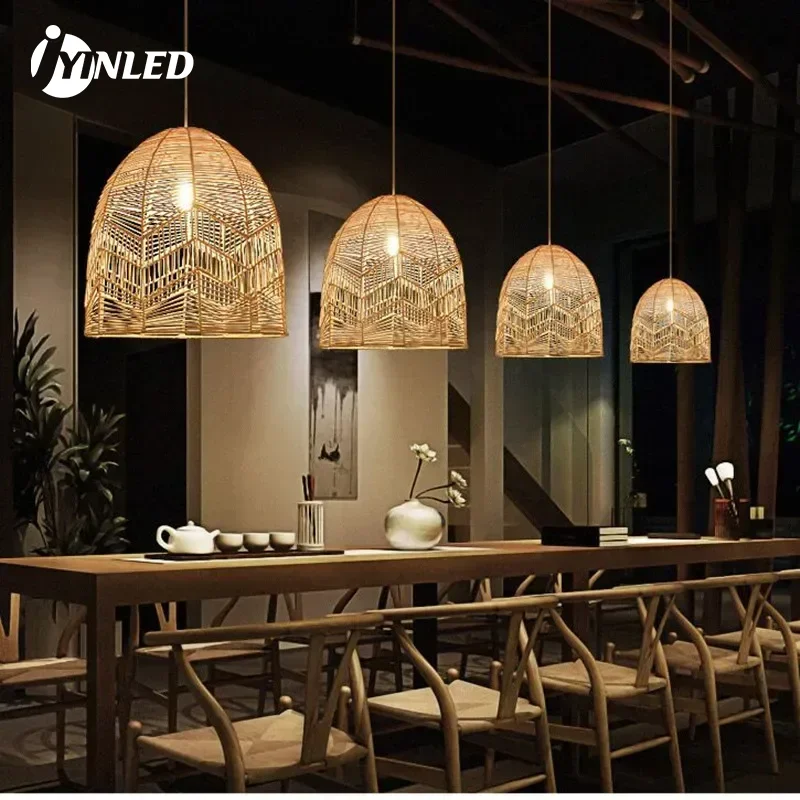 

Chinese Style Natural Rattan Wicker Hanging Lamp Suspension Vintage for Living Room Dining Room Restaurant E27 Lighting Fixtures