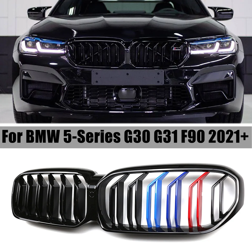 

Front Bumper Kidney Grill M Color Style Grille For BMW 5-Series G30 G31 2021 2022 F90 M5 Double Line Racing Grills Replacement