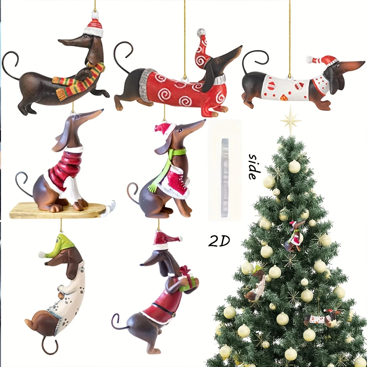 Weihnachten Hunde Ornament Doppelseitige Acryl Weihnachtsbaum Anhänger Buntglas Lot Kristall Beadse Drop Ornamente Party Versorgung