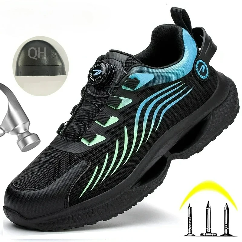 Rotating Button New Safety Shoes Men Anti-smash Anti-puncture Work Shoes Fashion Men Sport Shoes Security Protective Boots Men