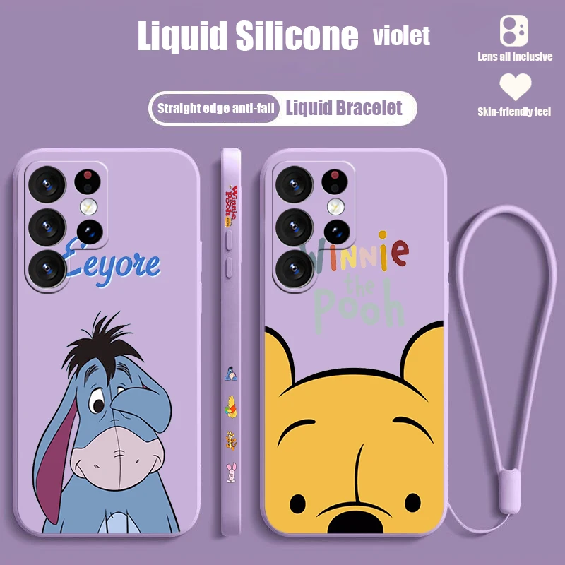 Pooh Bear Eeyore Piglet For Samsung S24 S23 S22 S21 S20 Fe S10 Note 20 10 Ultra Lite Plus Liquid Left Rope Phone Case