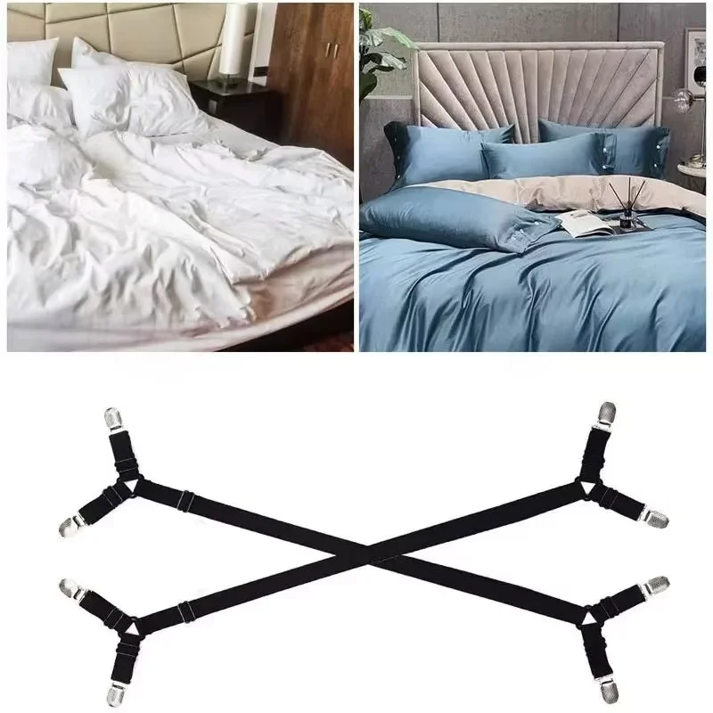 2PCS Sheet Clips for Bedding, Black Adjustable Bed Sheet Fastener, Elastic Fitted Sheet Clips for All Bed Sheets Mattress Covers
