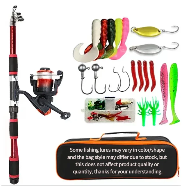 Travel Telescopic Fishing Rod Full Kit, Spinning Reel Baits Hooks Portable Outdoor Angling Pole Fishing Set