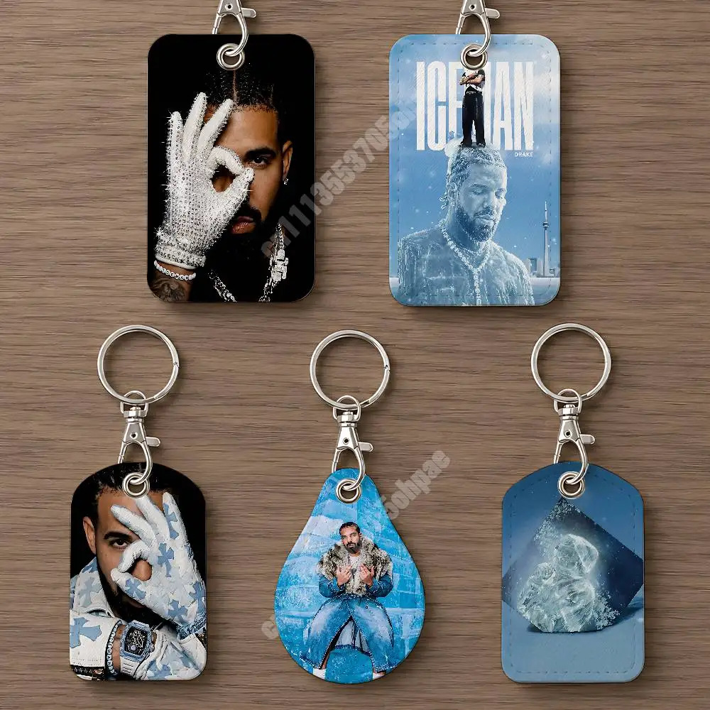 Singer D-Drake Iceman Album Cover Leather Keychain Card Holder for Airtag & Luggage Tags Casual Tracker Cover