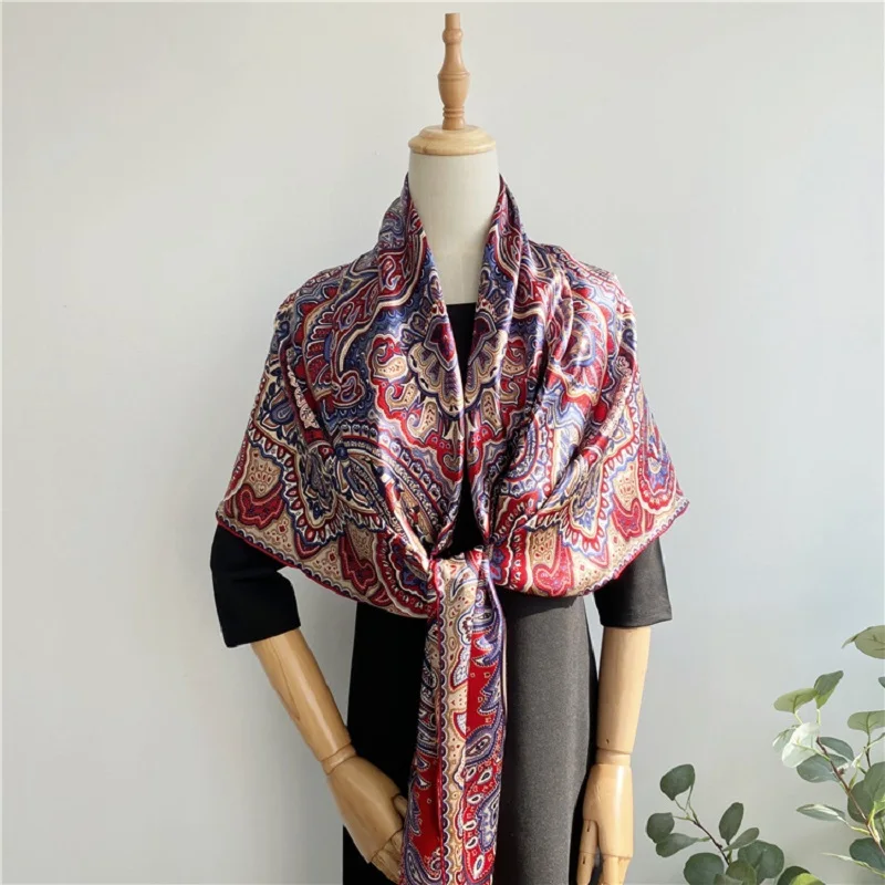 Women's 100% Silk Scarf Cape Oversized Square Shawls Wraps Party Dinner Outdoor Sunscreen 136*136cm