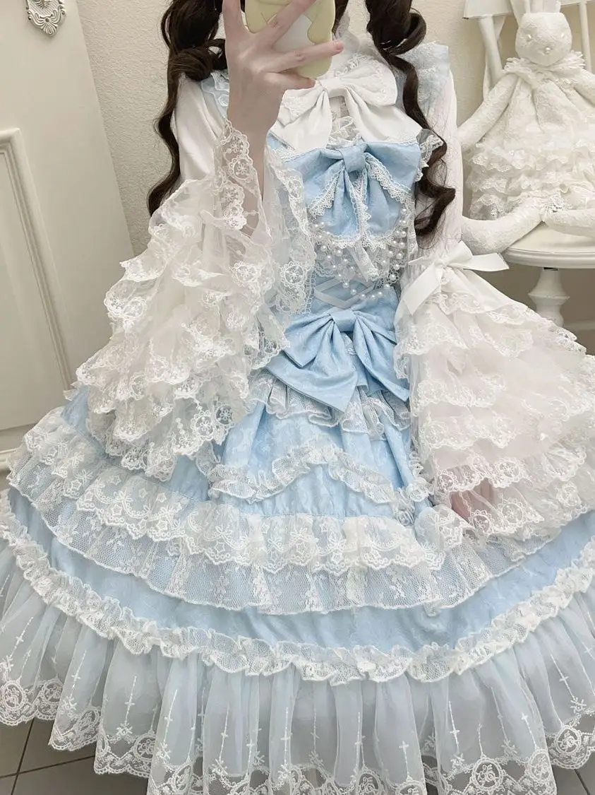 Conjunto de Vestido de Princesa Lolita Original, Falda JSK con Forma de Pastel, Serie Dulce, Vestido de Lino de un Solo Hombro para Niñas, para Cualquier Ocasión