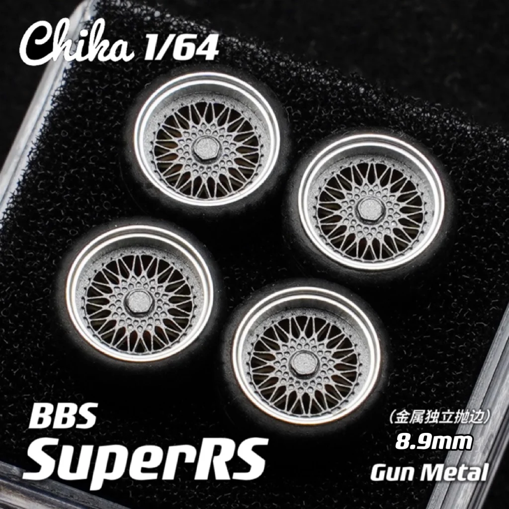 1/64 고무 타이어가 장착된 Chika 휠 모델 자동차 수정 부품 BBS RS JDM VIP For Hotwheels Tomica MiniGT (차축 포함)