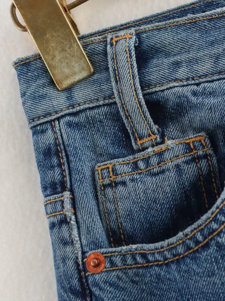 أزياء نسائية جديدة على الطراز الأوروبي، متعددة الاستخدامات، أنيقة، كاجوال مزدوجة الصدر عالية الخصر واسعة الساق من قماش الدنيم. #5