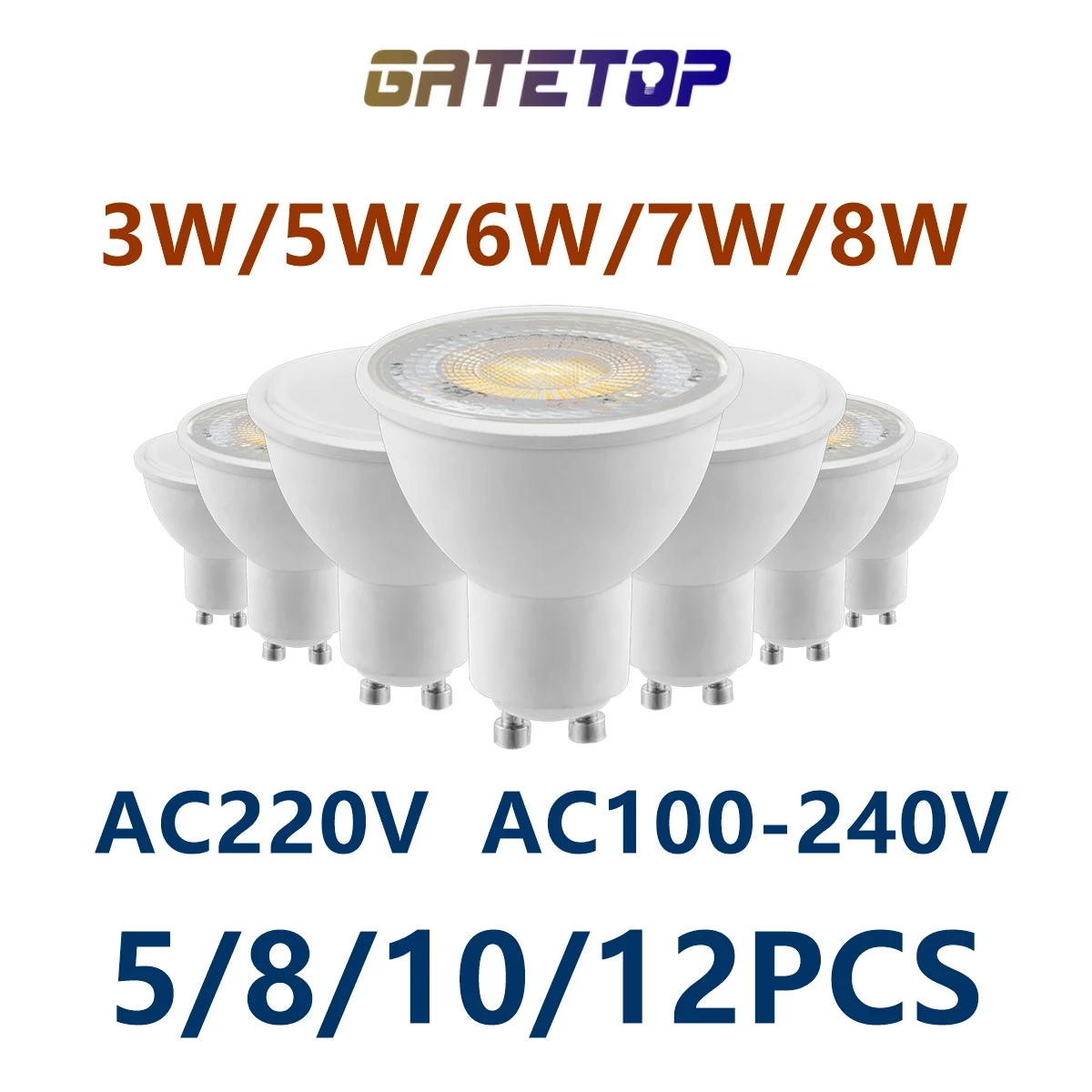 

5-12 Светодиодный т., светодиодные ламсветильник GU10, 220 В переменного тока, 3 Вт, 5 Вт, 6 Вт, 7 Вт, 8 Вт