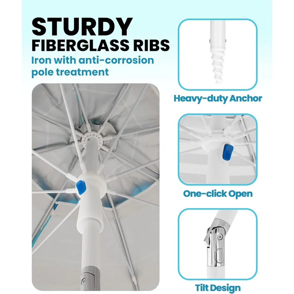 6.5ft Adjustable Beach Umbrella with Sandbag, UPF50+ Sunshade, Portable for Patio and Outdoor Use