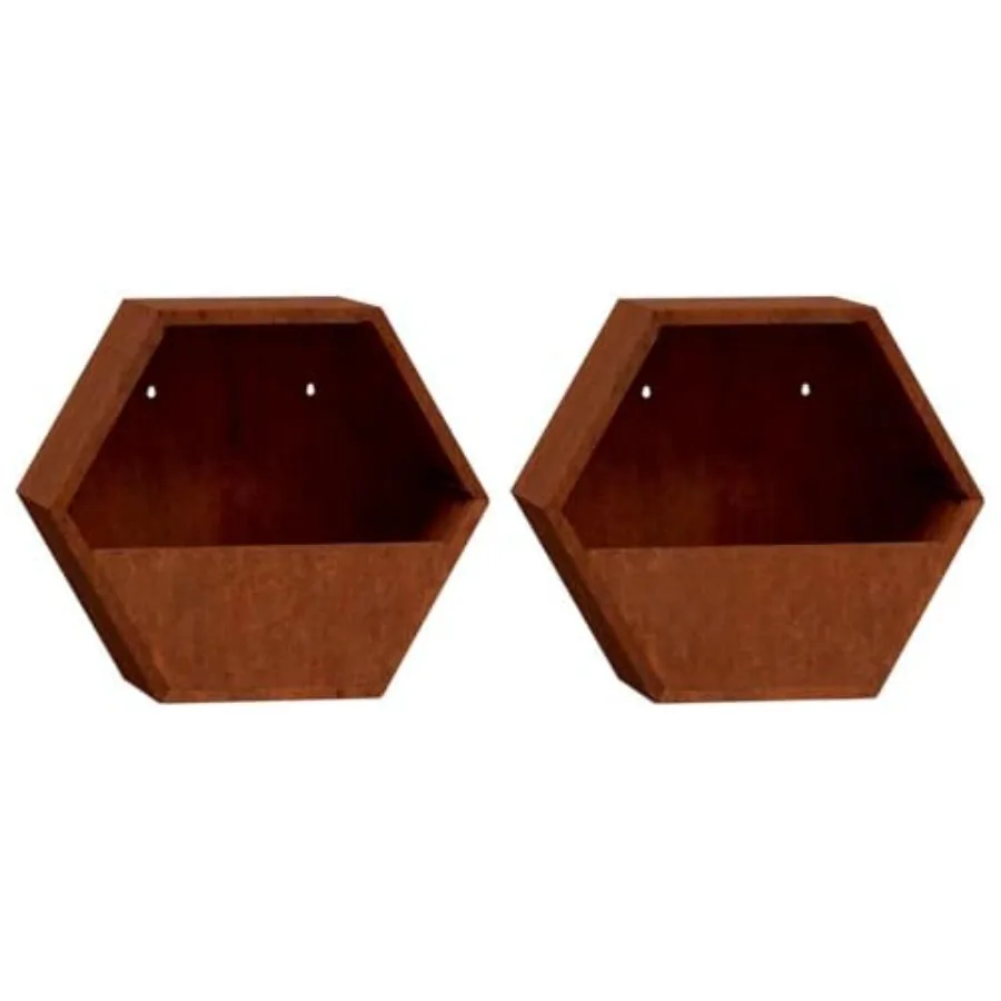 Wall Planter Set Of 2 For Outdoor Use, Rusty Corten Steel, Warm Rust Color, Weather-Resistant And Self-Draining Design
