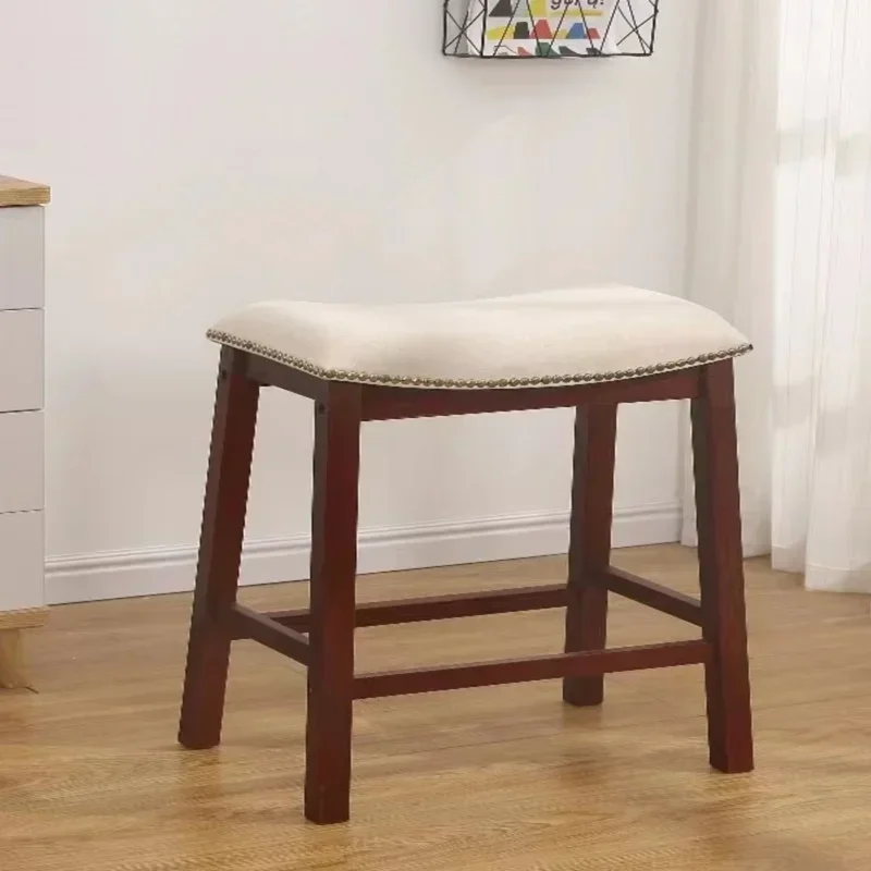 Linen Backless Claridge Stool Counter Height Seating Beige & Dark Walnut Finish Modern Home Furniture Bar Counter Height