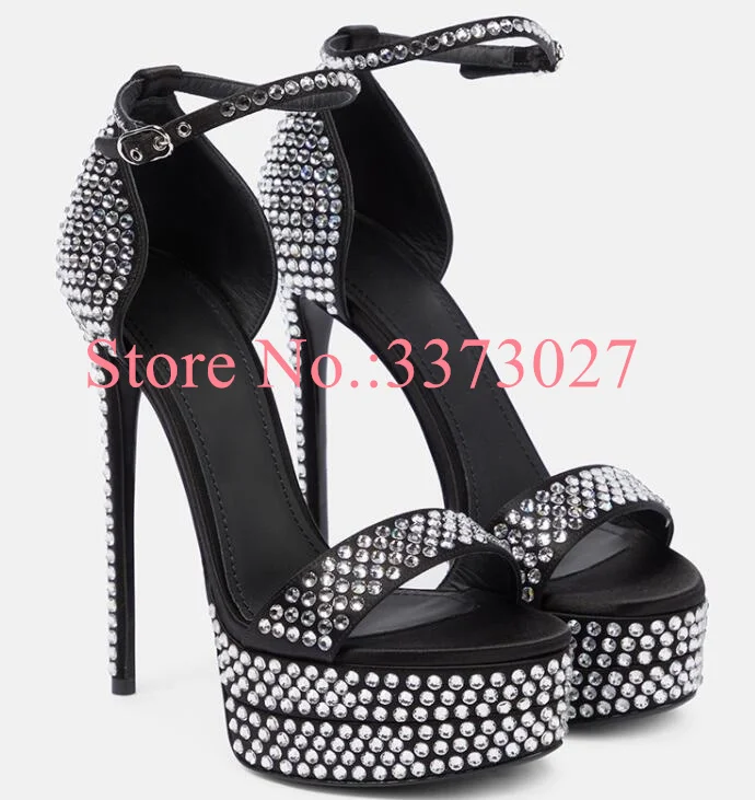 Fashion Lady Platform Crystal Sandals Sexy Bling Bling Peep Toe Stiletto Heel Woman Pumps New Summer Female Banquet Shoes