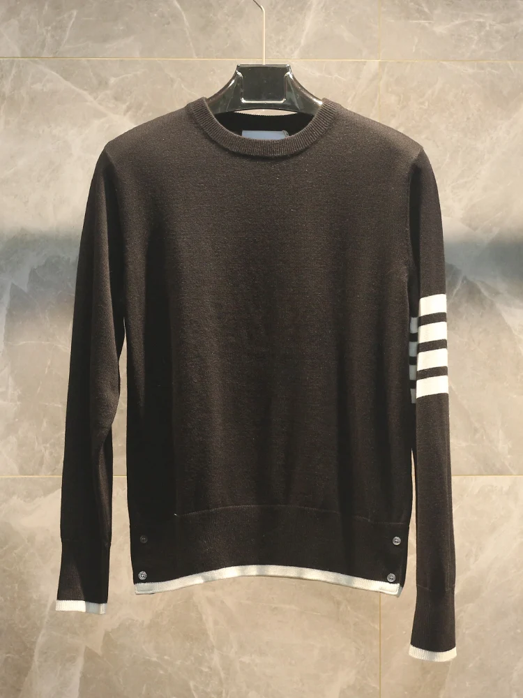 

Элитный вязаный шерстяной свитер унисекс с круглым вырезом и четырьмя полосками, модный городской стиль, зимний, теплый, комфортный