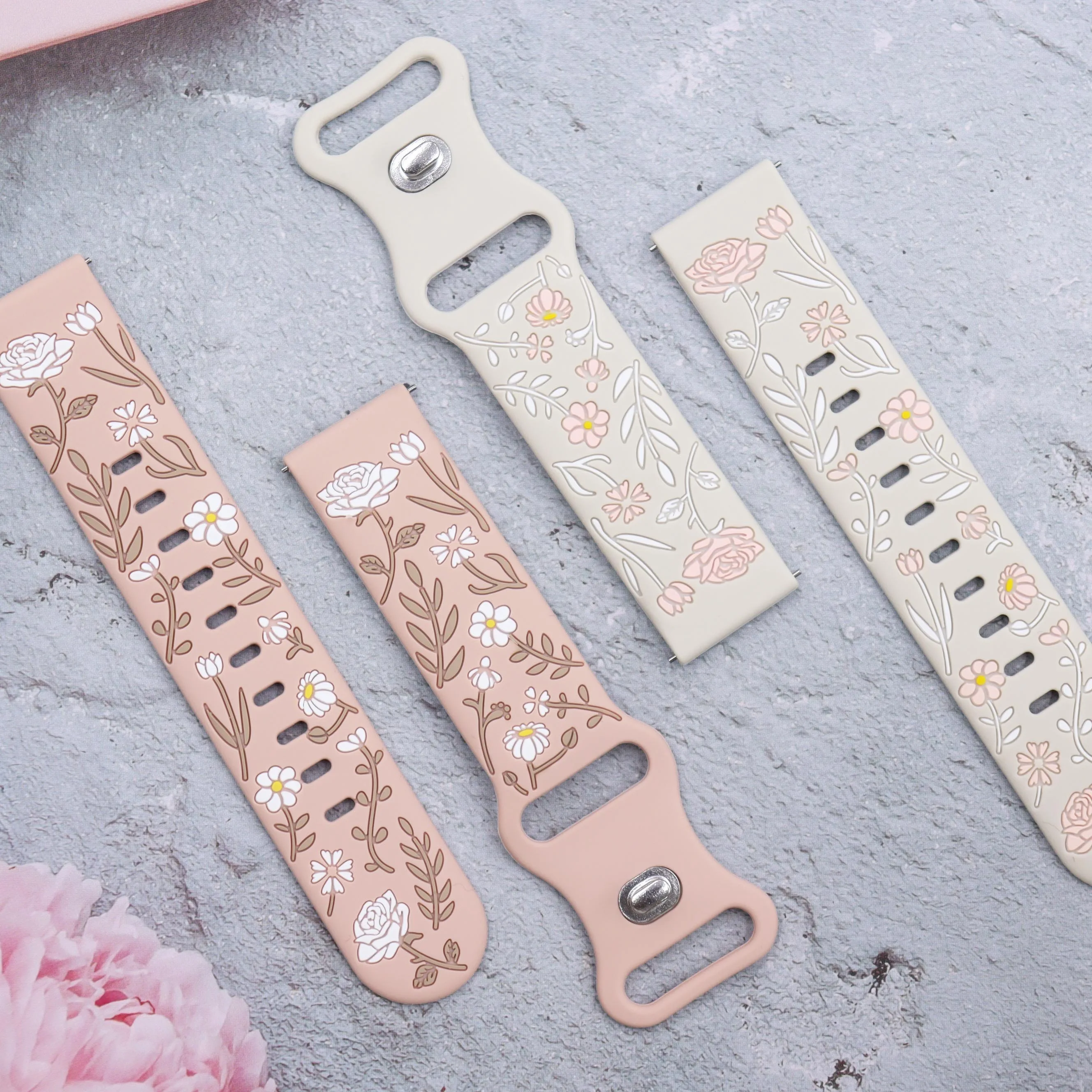 18mm 20mm 22mm Carvings Strap for Samsung Galaxy watch 7 6 5 4 40MM 44MM Silicone Strap For Garmin Venu 3/3s/2/2s For Huawei