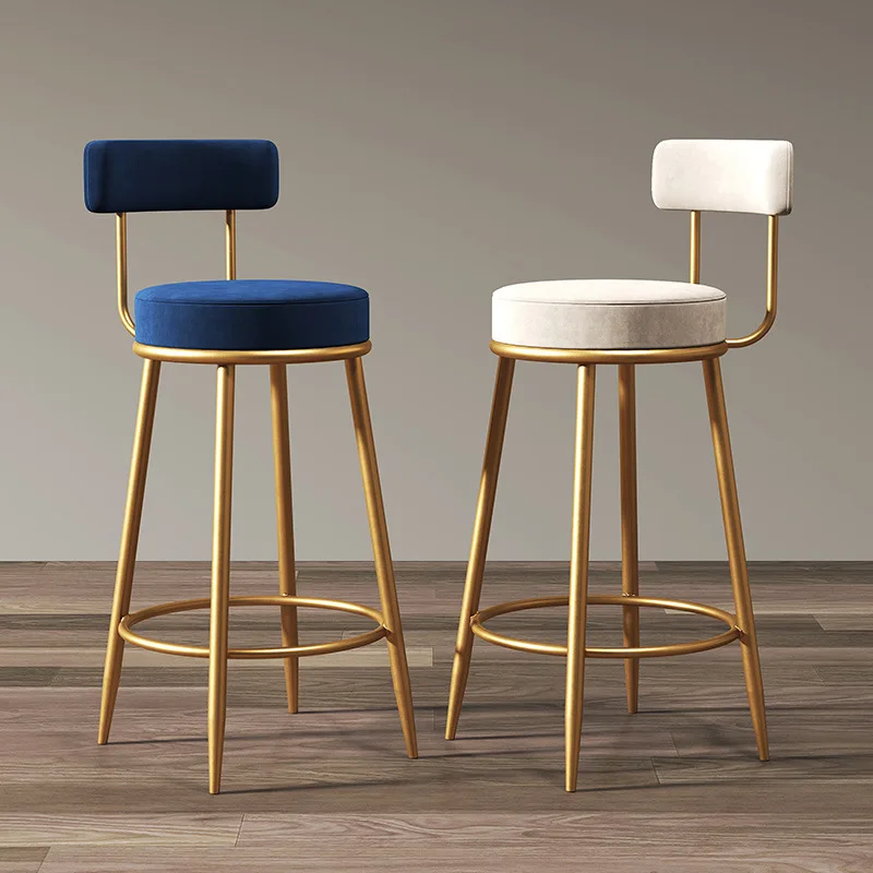 Silla de Bar nórdica ligera, Taburete Dorado de lujo para el hogar, respaldo alto minimalista moderno, WF1031