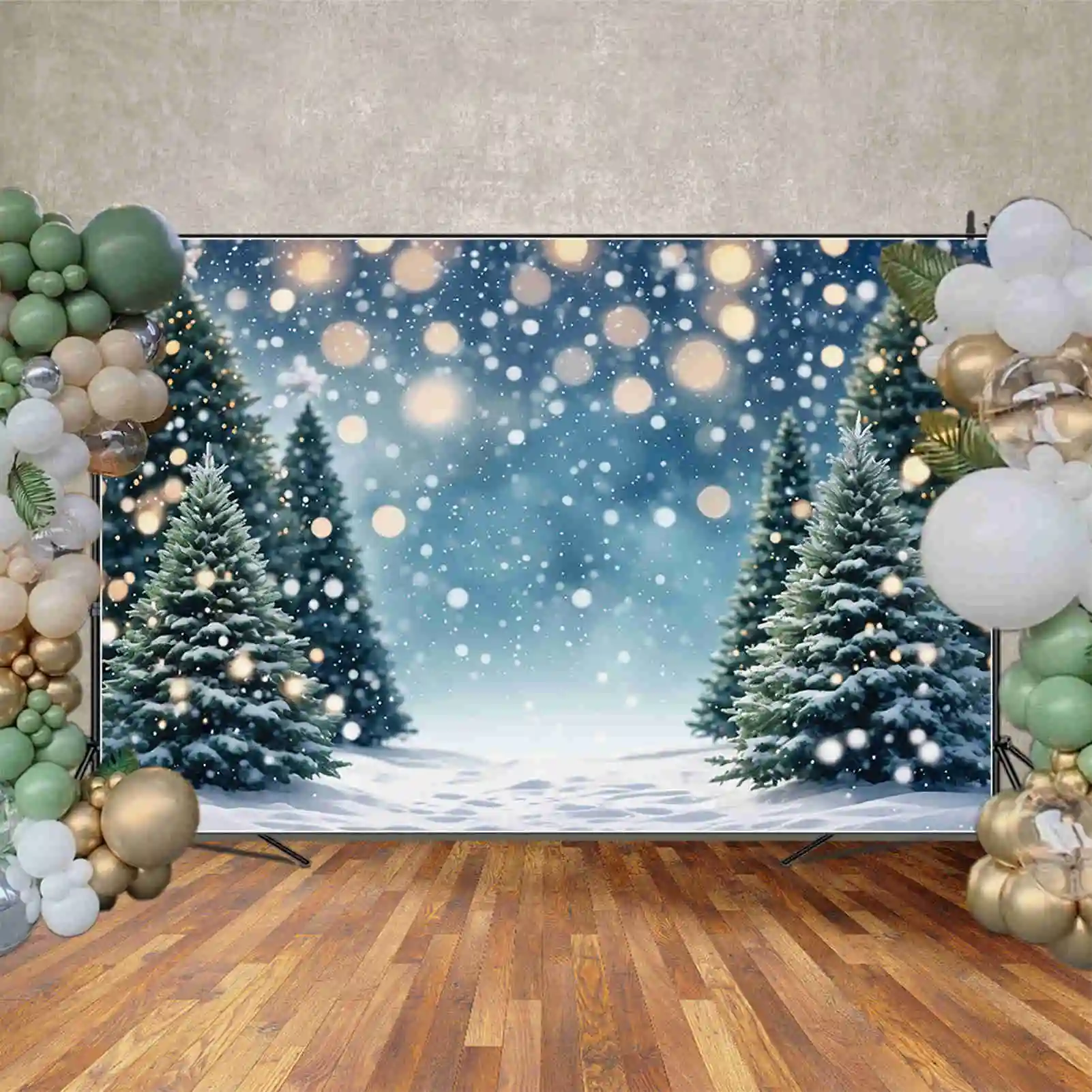 Moon. qg Winter Kiefer Hintergrund Weihnachten Schnee im Freien Feld Kinder Kulissen benutzer definierte Party Dekorationen Fotoshooting Requisiten