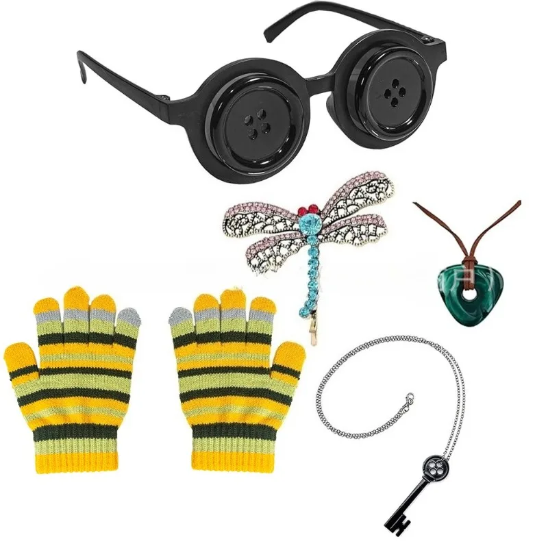Hot Movies Coraline Cosplay The Key Necklace Props Hairclip Button Glasses Eyeglasses Gloves Set Birthday Gifts view 2