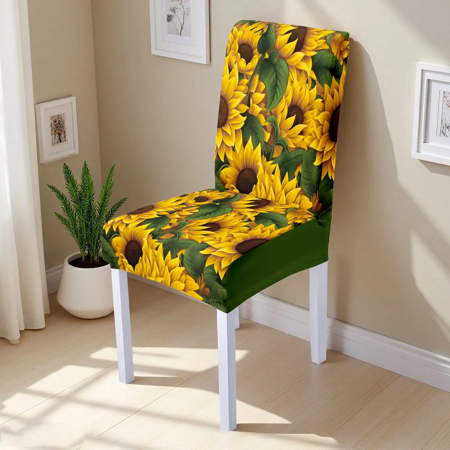

4/6pcs All Over Sunflower Print Stretch Dining Chair Cover – Removable Washable Farmhouse Slipcover