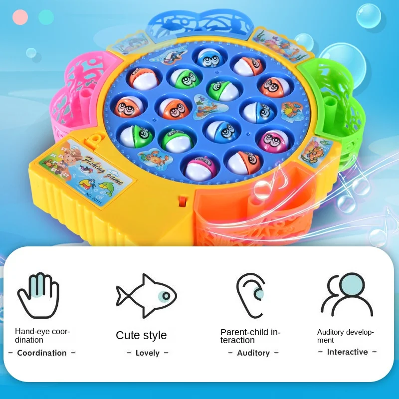 Rotating Fishing Play Game Musical Fish Plate Set Outdoor Sports Educational Toys for Children Gifts Kids Fishing Board