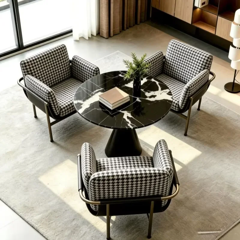Medieval Style PU Leather Chair with Metal Legs Easy Assembly Granular Texture for Living Room Balcony Lounge Business
