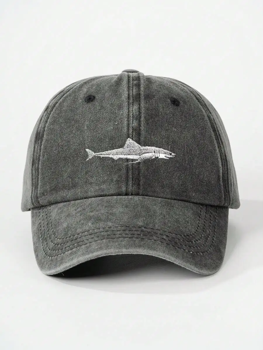 

Unisex Vintage Washed Shark Embroidered Baseball Cap Casual Outdoor Hat