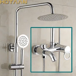 . 1 Set Bathroom Rainfall Shower Faucet Set Mixer Tap With Hand Sprayer Wall Mounted Chrome Copper YT-5335