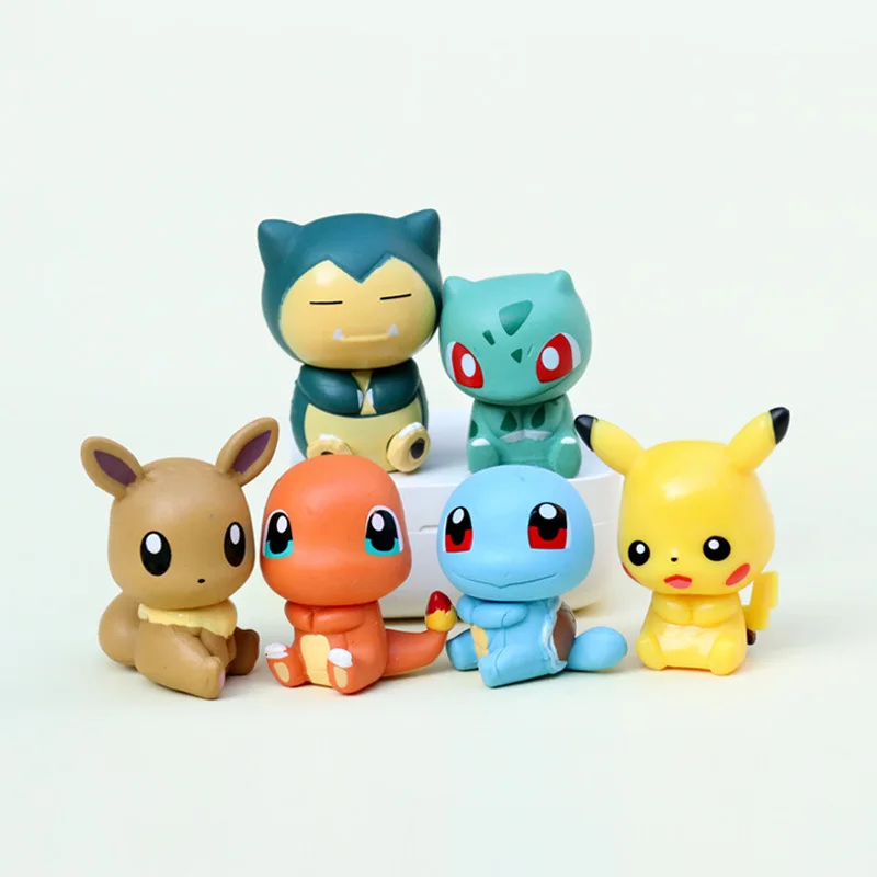 Figuras de Pokémon para niños, Pikachu, Charmander, Squirtle, muñecos de dibujos animados, juguetes de acción, adornos de escritorio, regalo para niños, 6 uds.