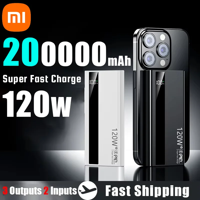 Xiaomi 120W Super Fast Charging Battery 200000mAh Power Bank High Capacity Digital Display Power Bank For Iphone Samsung Gift