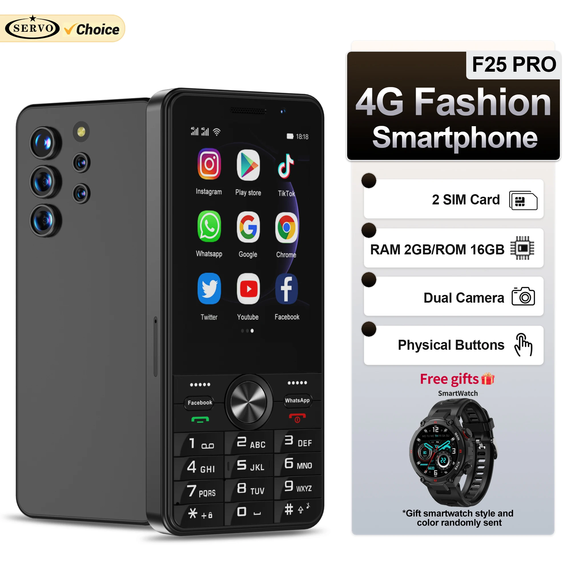 Free Smartwatch! SERVO F25 PRO Android Button Smartphone 4G LTE 2GB RAM 16GB ROM Play Store WiFi Hotspot 3.5