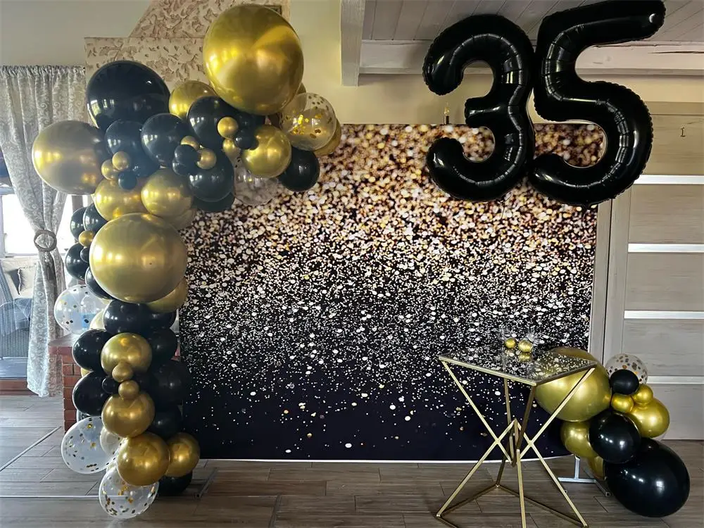 Dreamy Glitters Shiny Golden Black Polka Dot Light Bokeh Photographic Backdrop Wedding Love Birthday Party Baby Photo Background