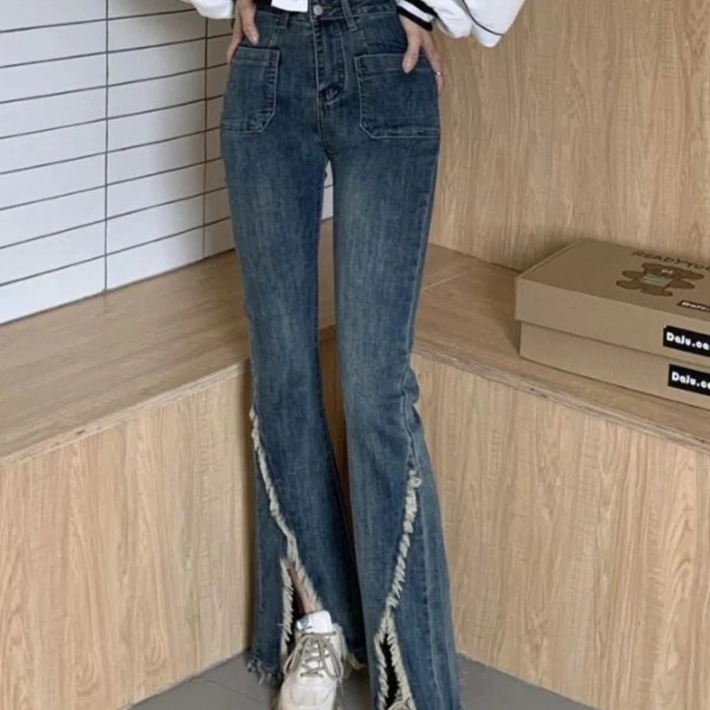 

Women's Jeans with Slits High Waist Female Cowboy Pants Vintage 2000s Y2k Chic and Elegant Unique 2025 Quality Grunge Trousers
