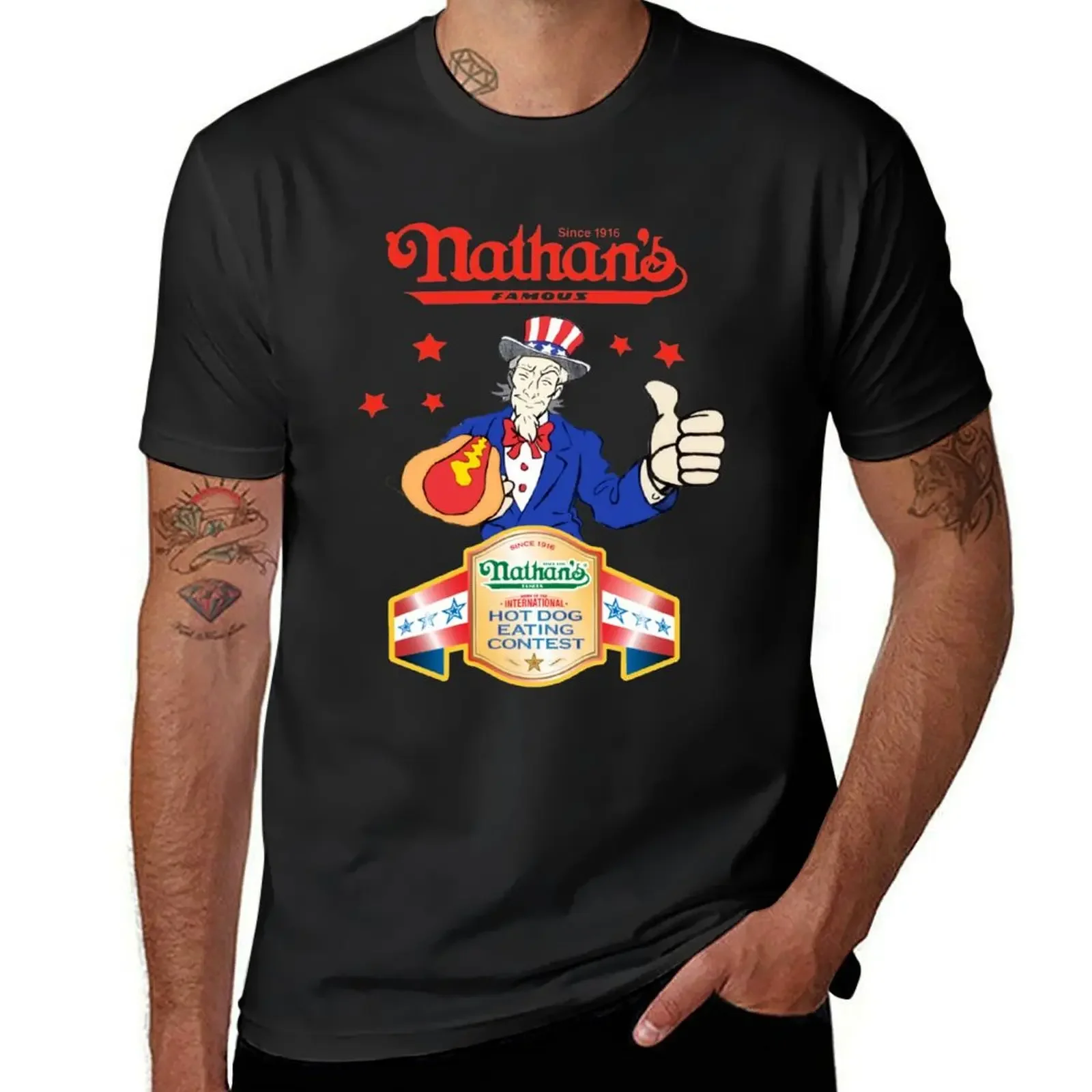 Joey Chestnut Nathans Hot Dog Eating Fourth Of July 2021 T-Shirt vintage clothes tees kawaii clothes Men's t-shirt