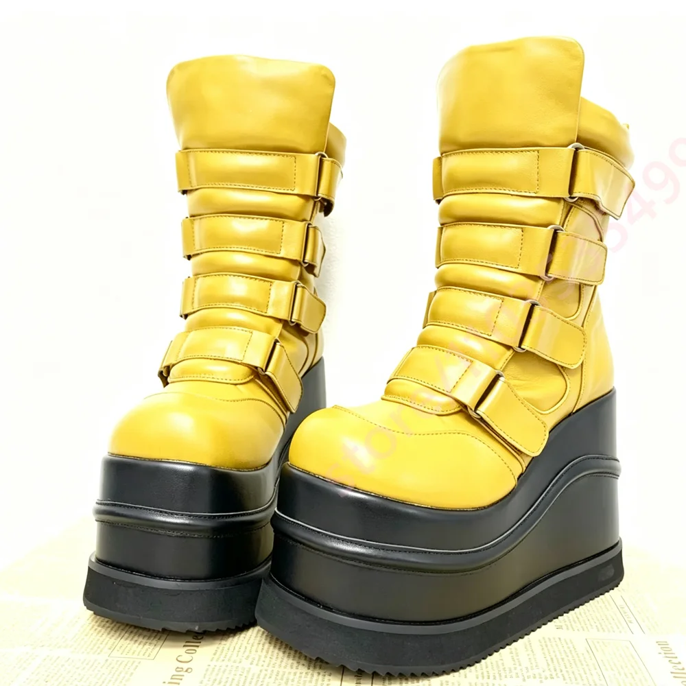 2026 Padded Platform Ankle Boots 2026 Round Multi‑Wide Hook & Loop Straps Wedge Heel Y2K Gothic Punk Street Fashion Short Boots