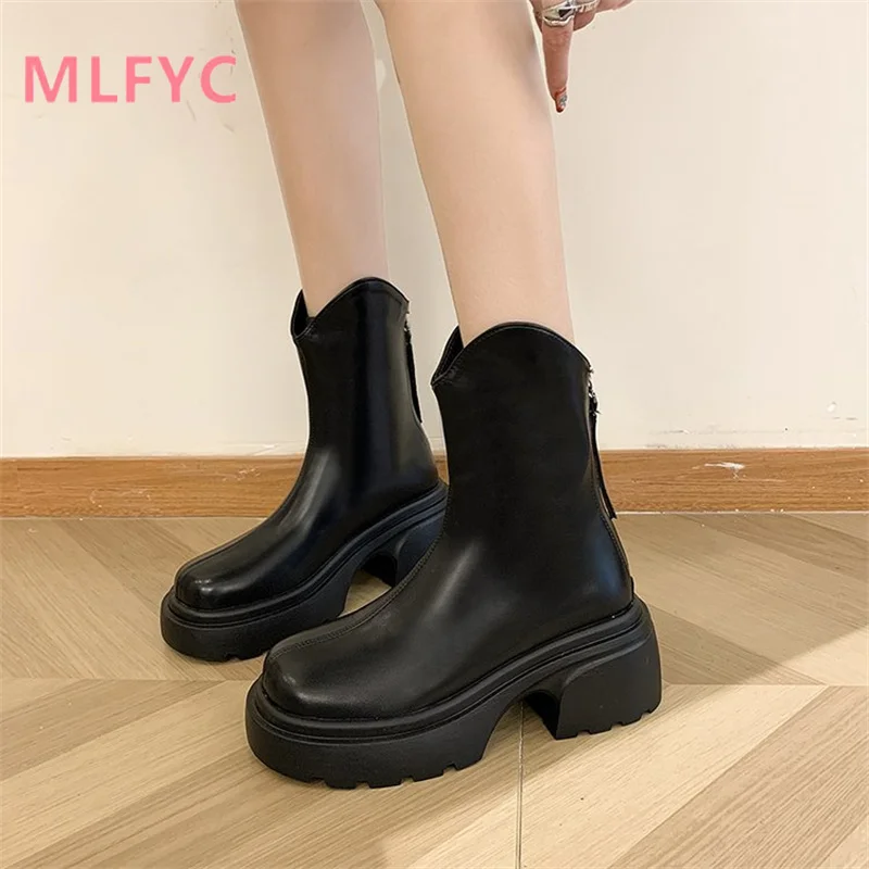 

British style retro round headed women's short boots 2023 Spring and Autumn New Small Tall Thick Sole Thin Boots