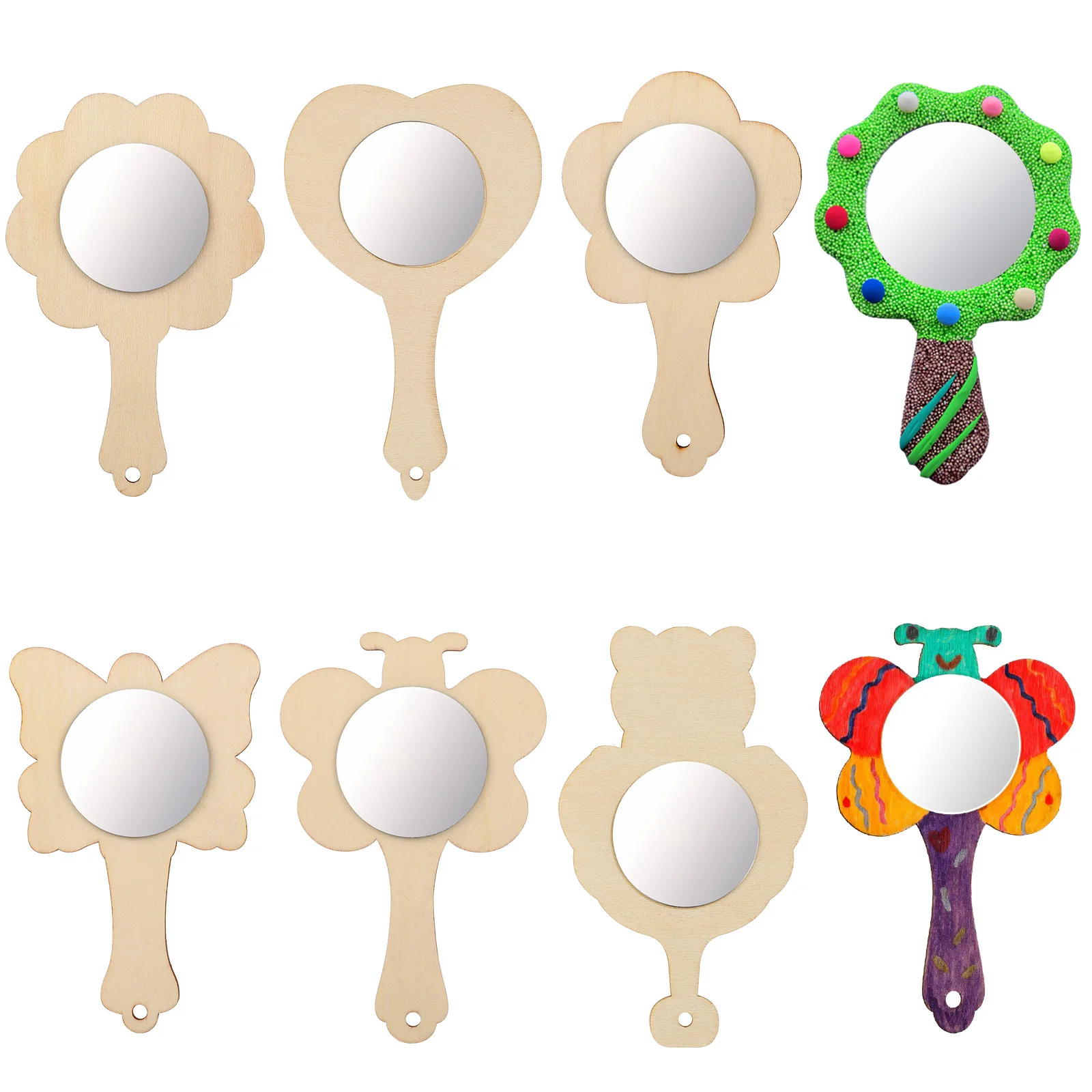 18個の木製ミニミラー DIYペイントクラフトミラーセット 子供用 未完成の木製 安全に使用できるミラー 小さな木製ミラー