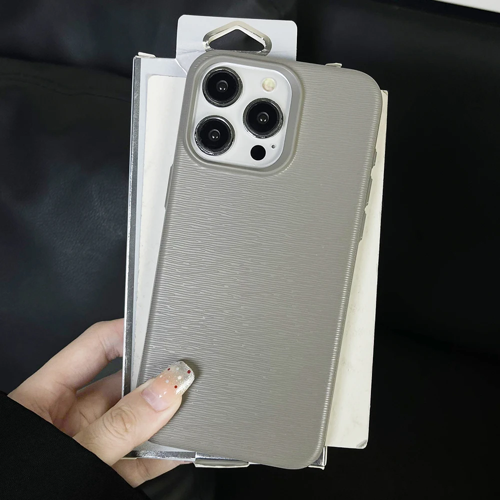 Luxury twill pattern silicone phone case for iPhone 15 14 13 12 11 Pro Max full camera shockproof matte soft back bumper cover