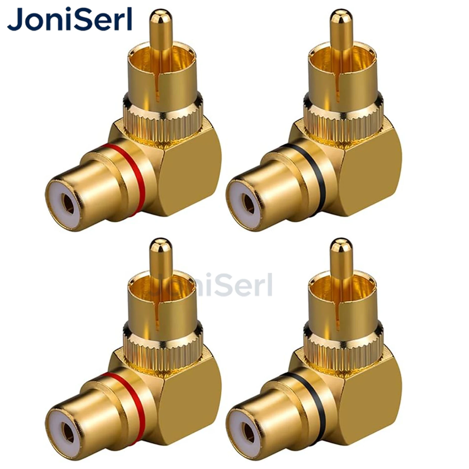 JonISerl 2-Pack Right Angle RCA Adapter, 90 Degree RCA Adapter | Space-Saving 90-Degree Design, Gold-Plated Connectors