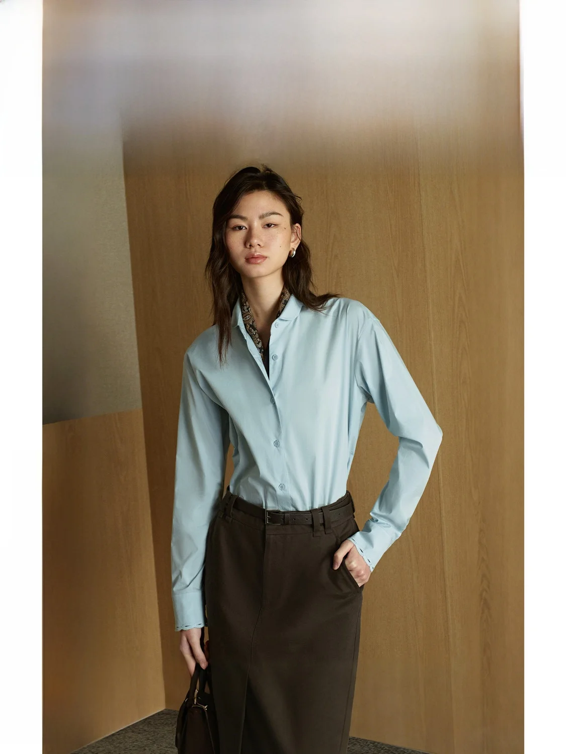 

ZhiZhi Mountain Pine Long Sve Slim Fit irt Micro oulder Drop Blend Cotton Nylon Spandex Commute Sle Spring New