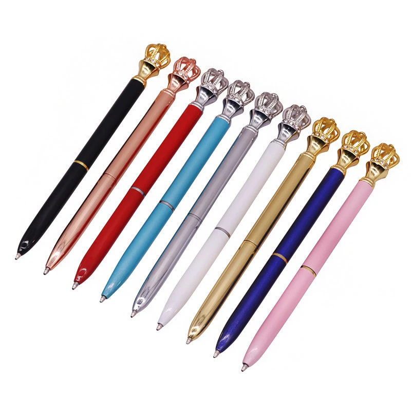 1 Pcs Ballpoint pen metal pendant Crown Crystal pen Blue refill 1.0mm nib Student School Office Writing pen Very beautiful