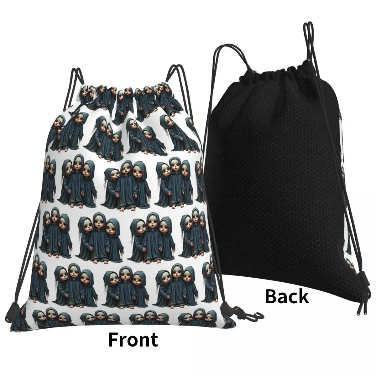 Three Eerie Dolls In Tattered Clothing Backpacks Fashion Drawstring Bundle Pocket Shoes Bag Book Bags for Travel Students