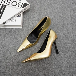 New summer GJ niche brand women's metal high heels sexy fashion party high heels high 10CM solid color handmade high heels35-44