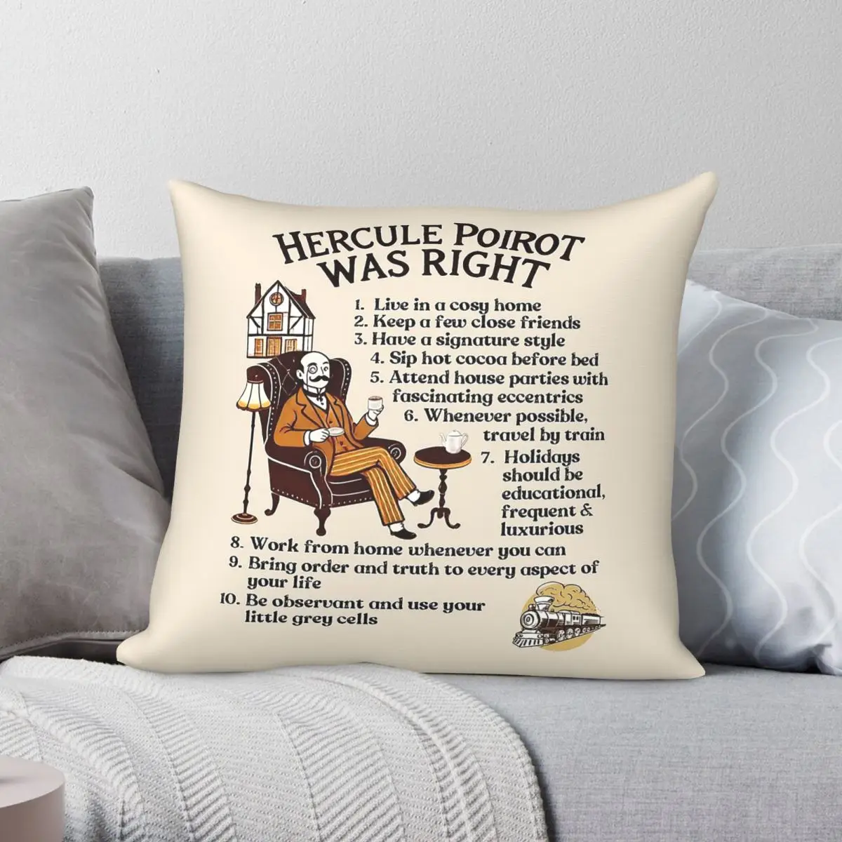 Hercule Poirot Was Right Detective Square Pillowcase Polyester Linen Velvet Printed Zip Decor Throw Pillow Case Sofa Cushion
