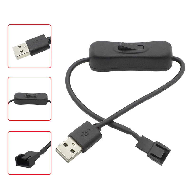 USB to 4Pin 5V PC Fan Power Adapter Cable with On/Off Switch, For Computer Case Cooling Fan
