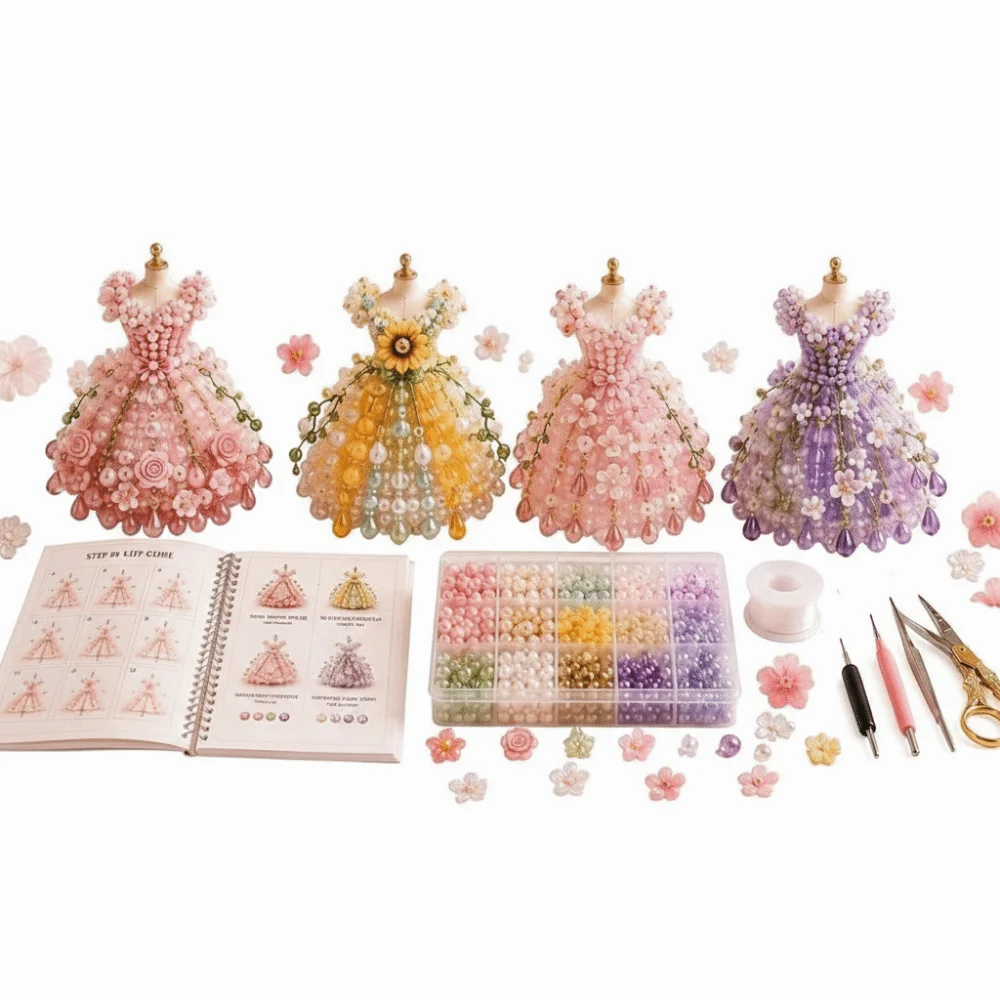 Tiny Beads 3D Beaded Dress Kit Dress Shape Creative Craft Handmade Bead Art Kit Cute Design DIY Bead Craft Kit Creative Activity