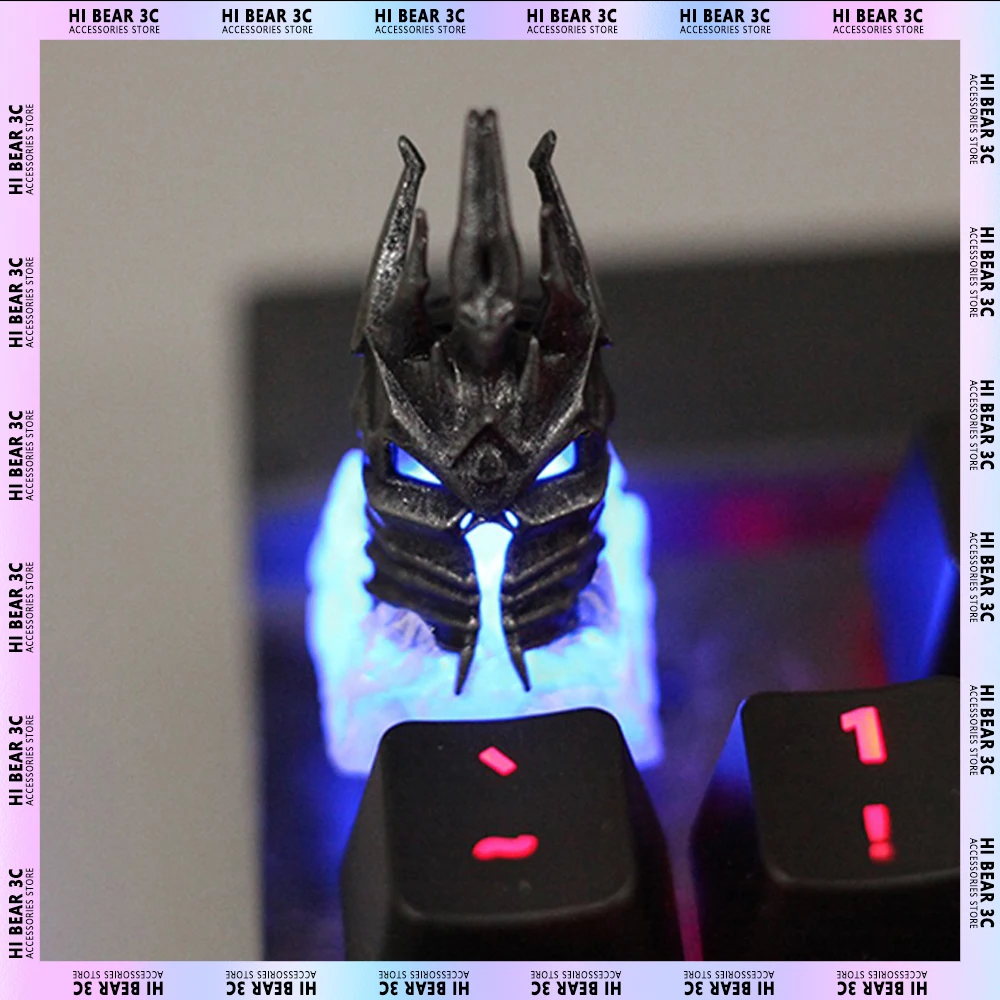 

Lich King Keycaps Light Transmission Three-dimensional Resin Keycaps For Keyboard Keycaps Set Lich King Figure World of Warcraft