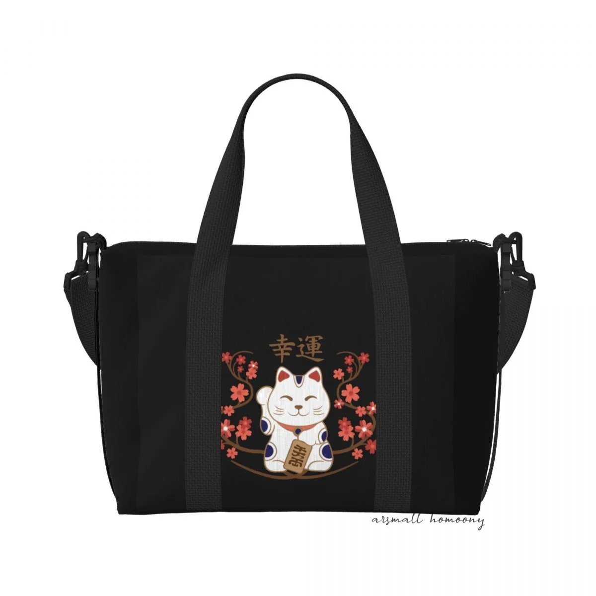

Японская дорожная сумка Lucky Cat, персонализированные сумки на выходные с ремешком через плечо, спортивная сумка для женщин