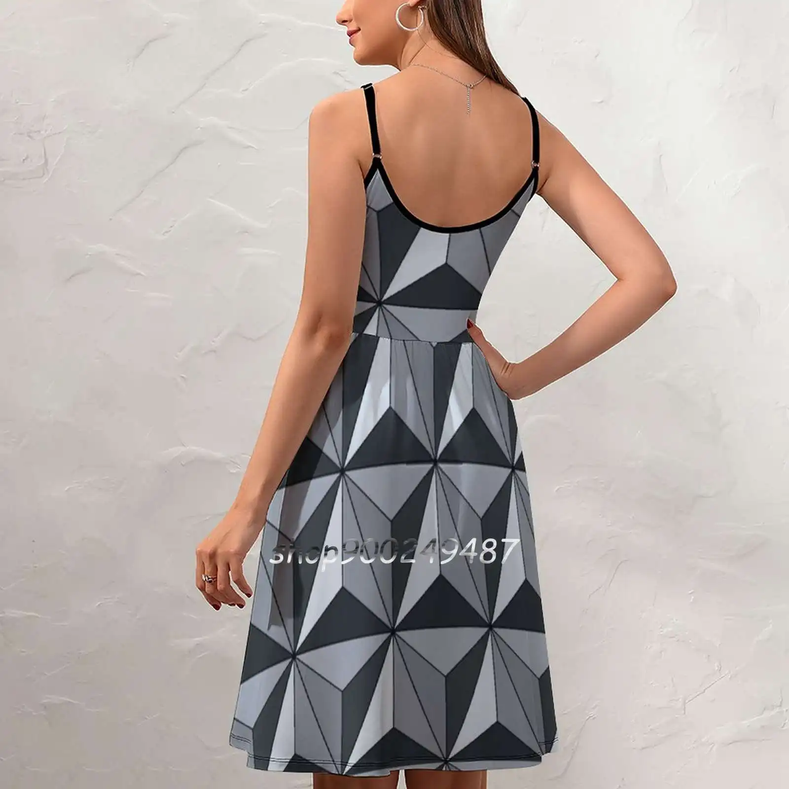 Spaceship Earth-Silver New Summer Cut Sexy Dresses Ladies Club Wear Party Sundresses Spaceship Earth Pattern Triangles World